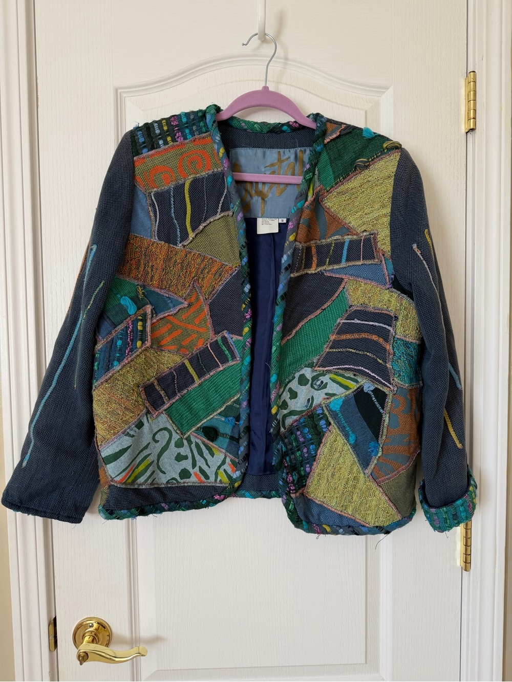 Crystal Handwovens Patchwork Art Jacket Size Small Cotton Boho Artisan Woven